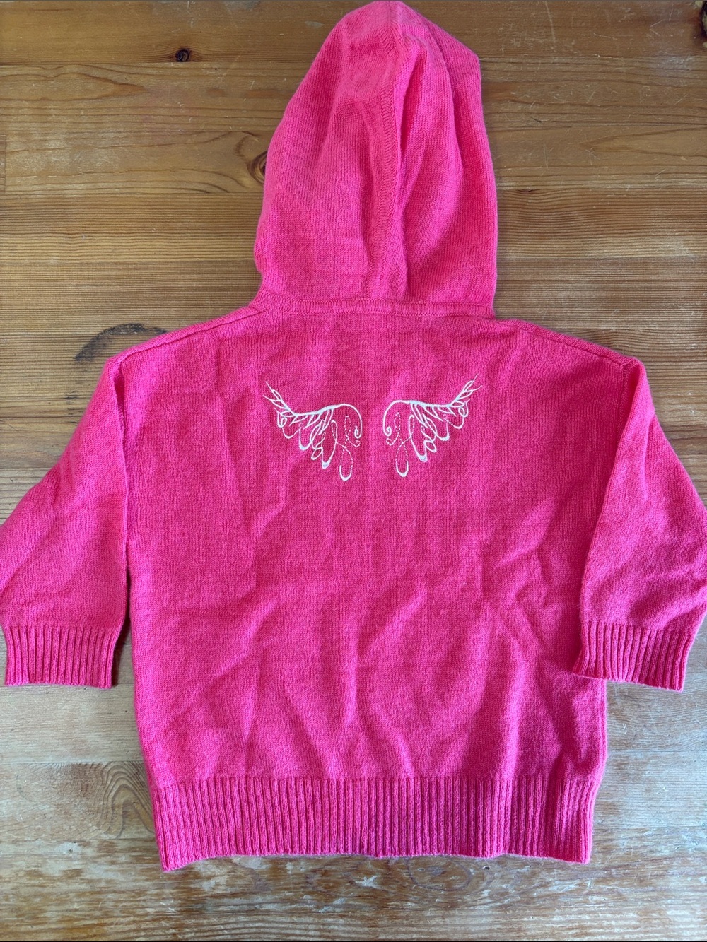 100% Cashmere Toddler Girls Sweater Hood Pink Angel Wings Embroidered 12-18 Mths